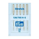 Иглы для швейных машин с плоской колбой 130/705 H-S, стрейч № 75, сталь, серебристый, Prym, 152330