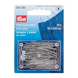 Булавки для шитья 30*0,60мм, сталь, серебристый, 20г в упаковке (банка на блистере), Prym, 024293