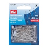 Булавки для шитья 30*0,50мм, сталь, серебристый, 15г в упаковке (банка на блистере), Prym, 024284